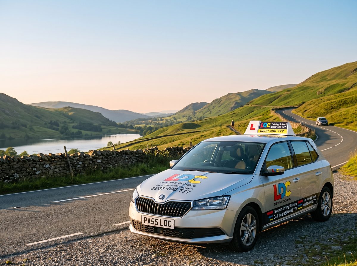 An LDC Driving School tuition car parked on a country road